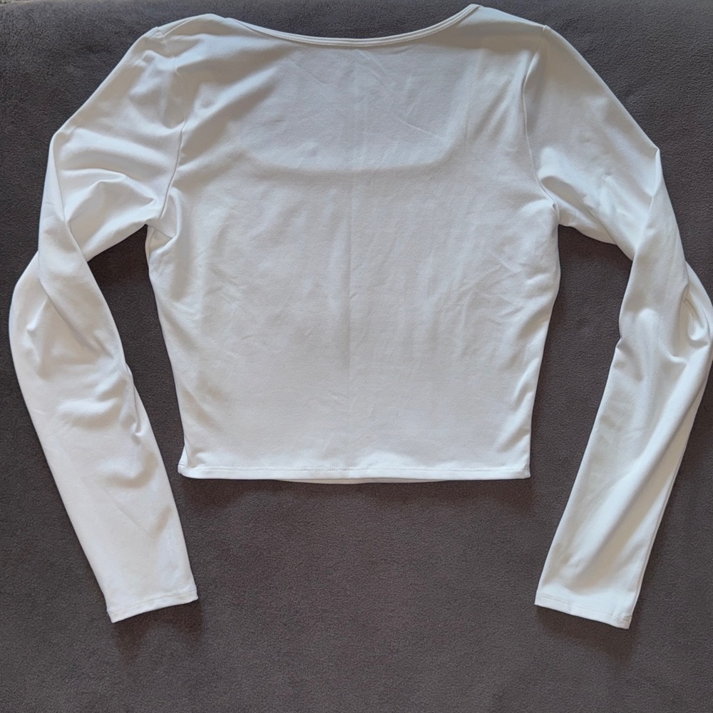Hollister White Long Sleeve Square Neck Top Medium Casual Staple Essential - Picture 6 of 12